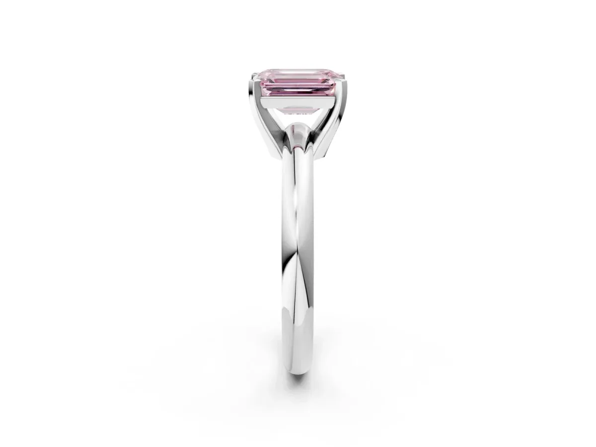 Fancy Pink Emerald Cut Diamond Solitaire Engagement Ring with Round Band and Four-Prong Setting Silver