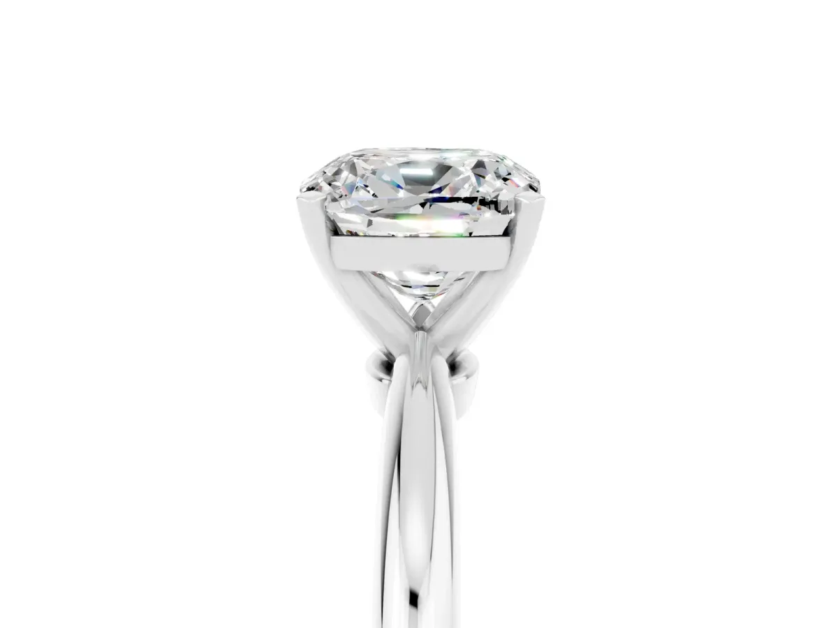 Cushion Cut Moissanite Solitaire Ring with Six-Prong Setting and Classic Band Silver