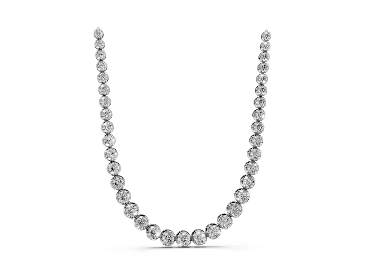 Round Brilliant Diamond Tennis Necklace with Prong Setting Silver