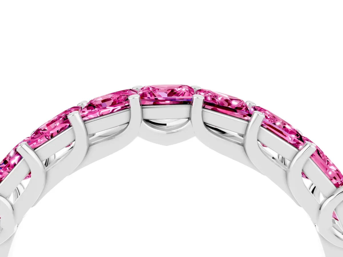 Princess Cut Pink Sapphire Channel-Set Eternity Band with Prong Setting Silver