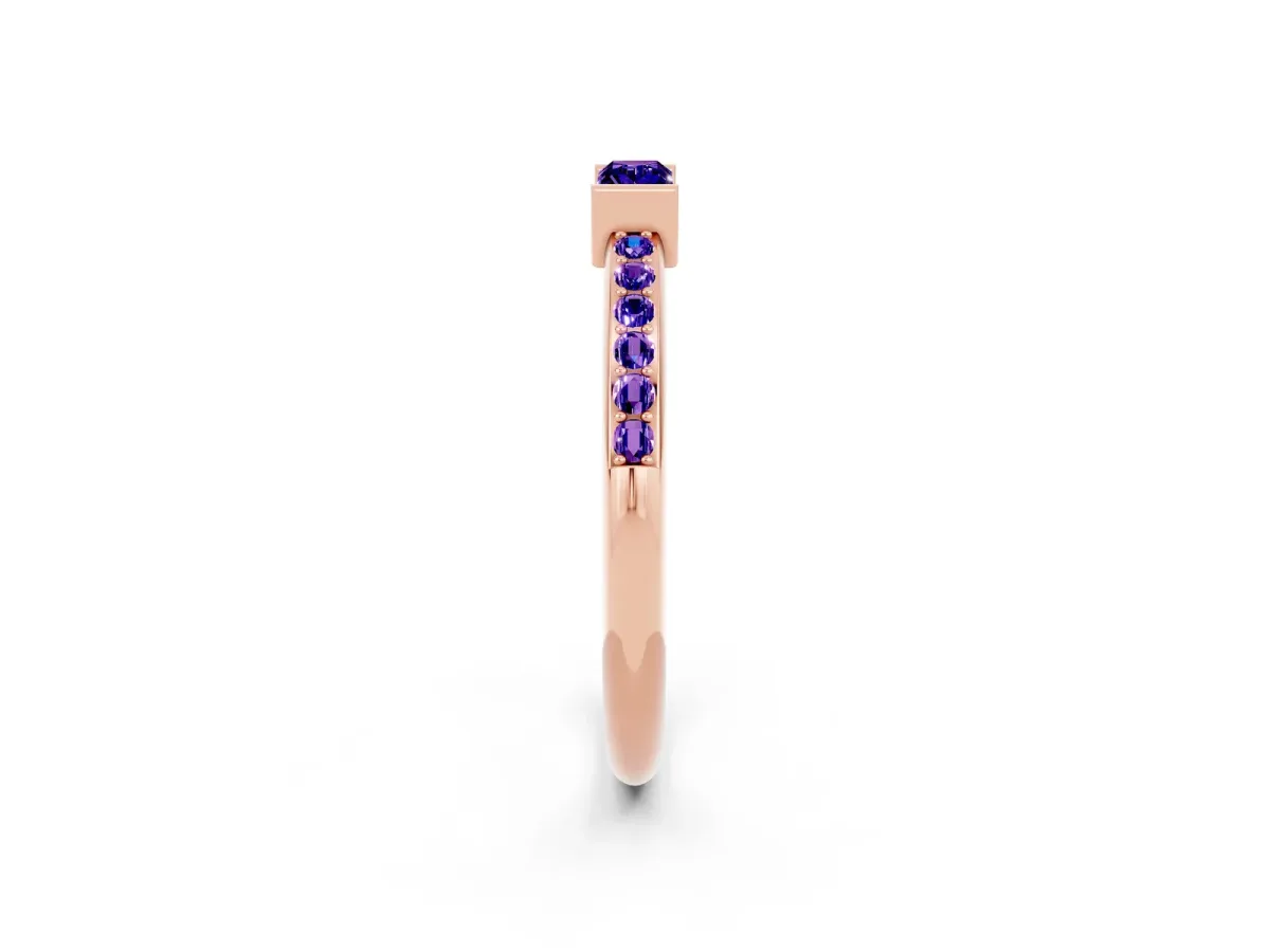 Baguette Tanzanite Pavé Band with Bar Setting Rose gold