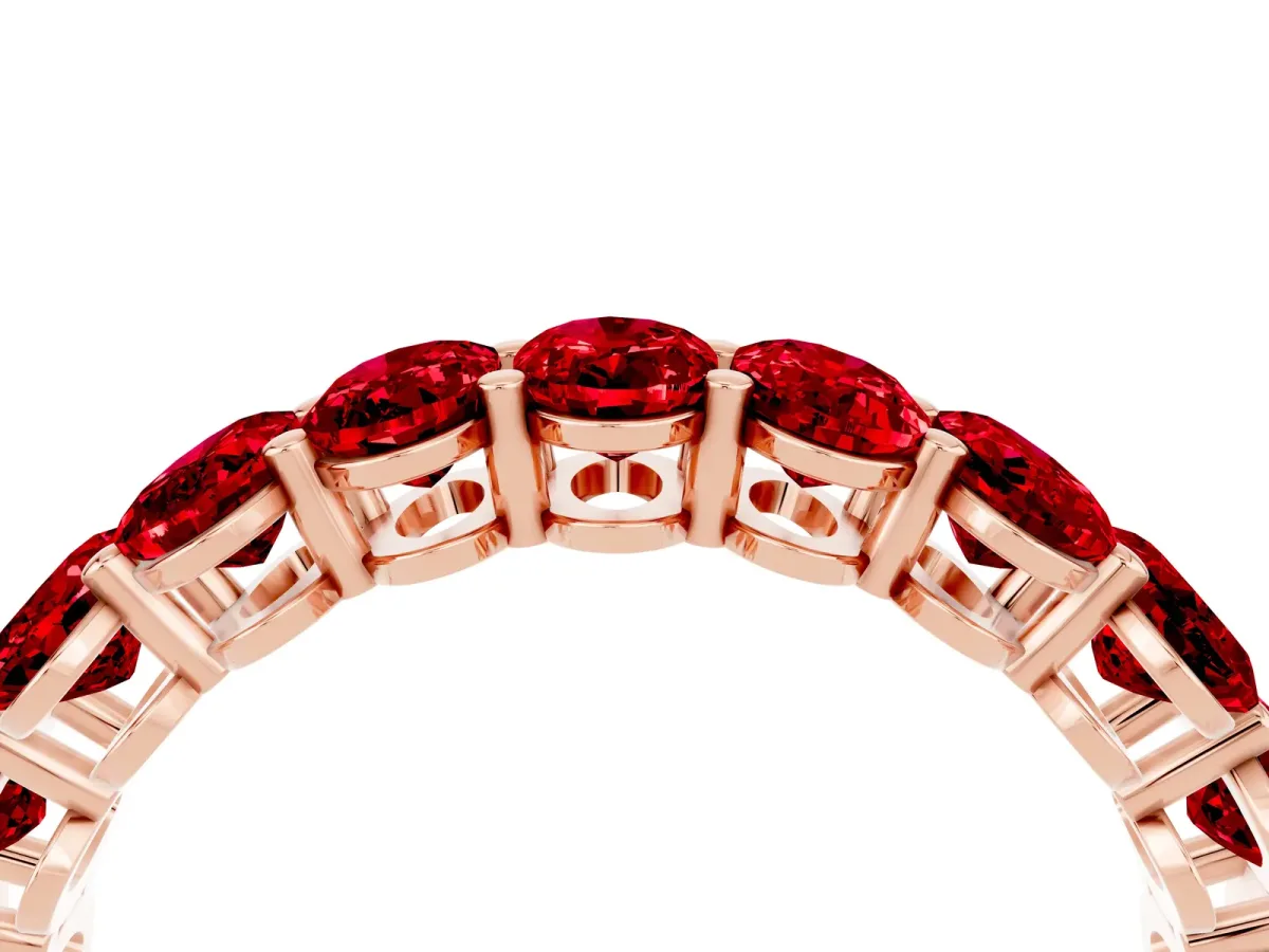 Oval Cut Ruby Eternity Band with Shared Prong Setting Rose gold