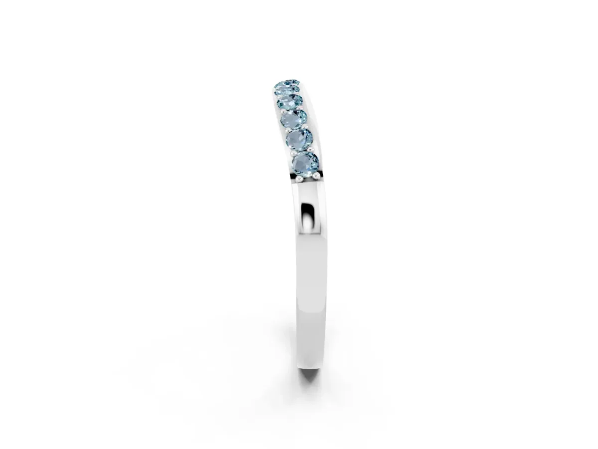 Round Aquamarine Curved Wedding Band with Channel Setting Platinum