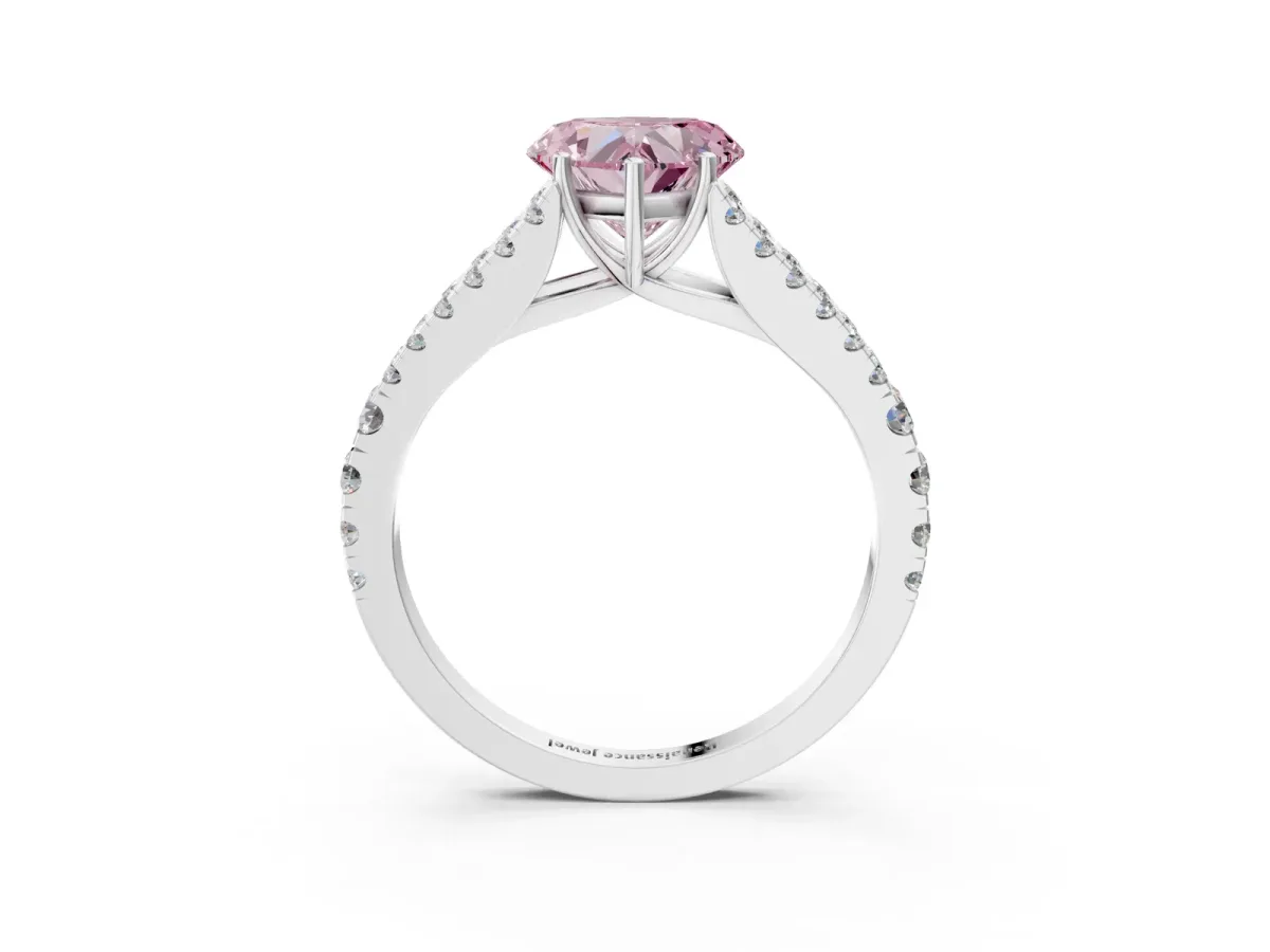 Fancy Pink Heart Cut Diamond Split Shank Pavé Engagement Ring with Four-Prong Setting White gold