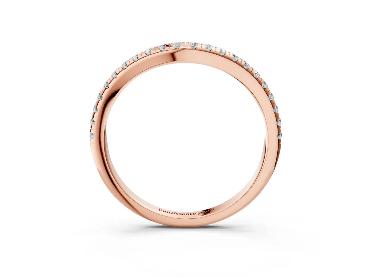 Round Diamond Pavé Set Curved White Gold Band Rose gold