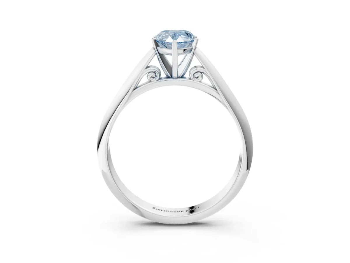 Fancy Blue Pear Cut Diamond Solitaire Engagement Ring with Cathedral Setting and Four-Prong Mount White gold