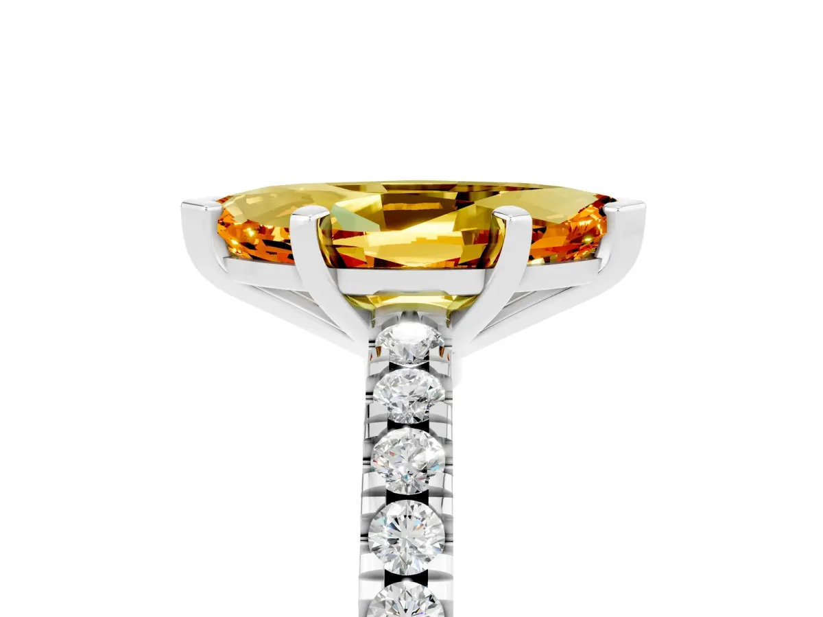 Marquise Cut Solitaire Citrine with Pavé Band and Four-Prong Setting Silver