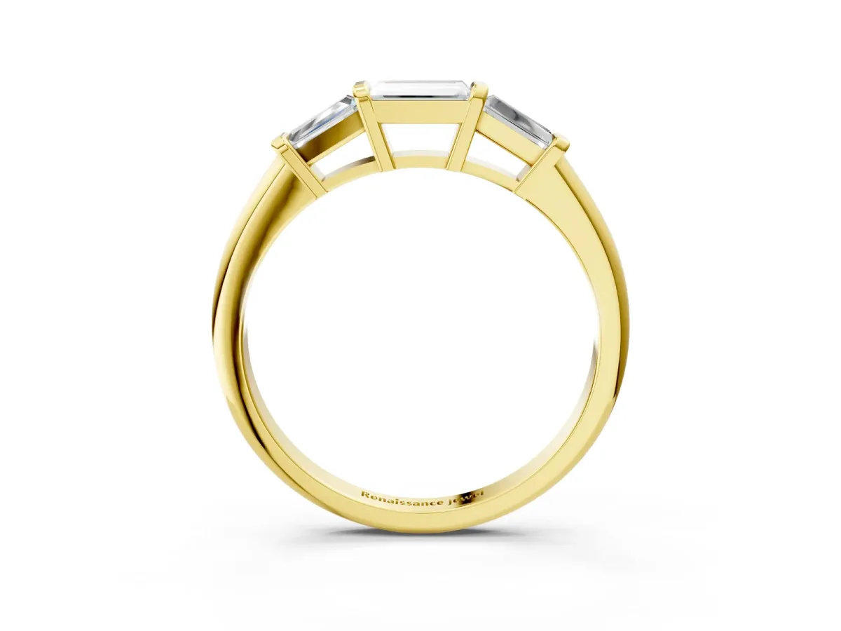 Three-Stone Baguette Cut Channel Set Diamond Band Yellow gold