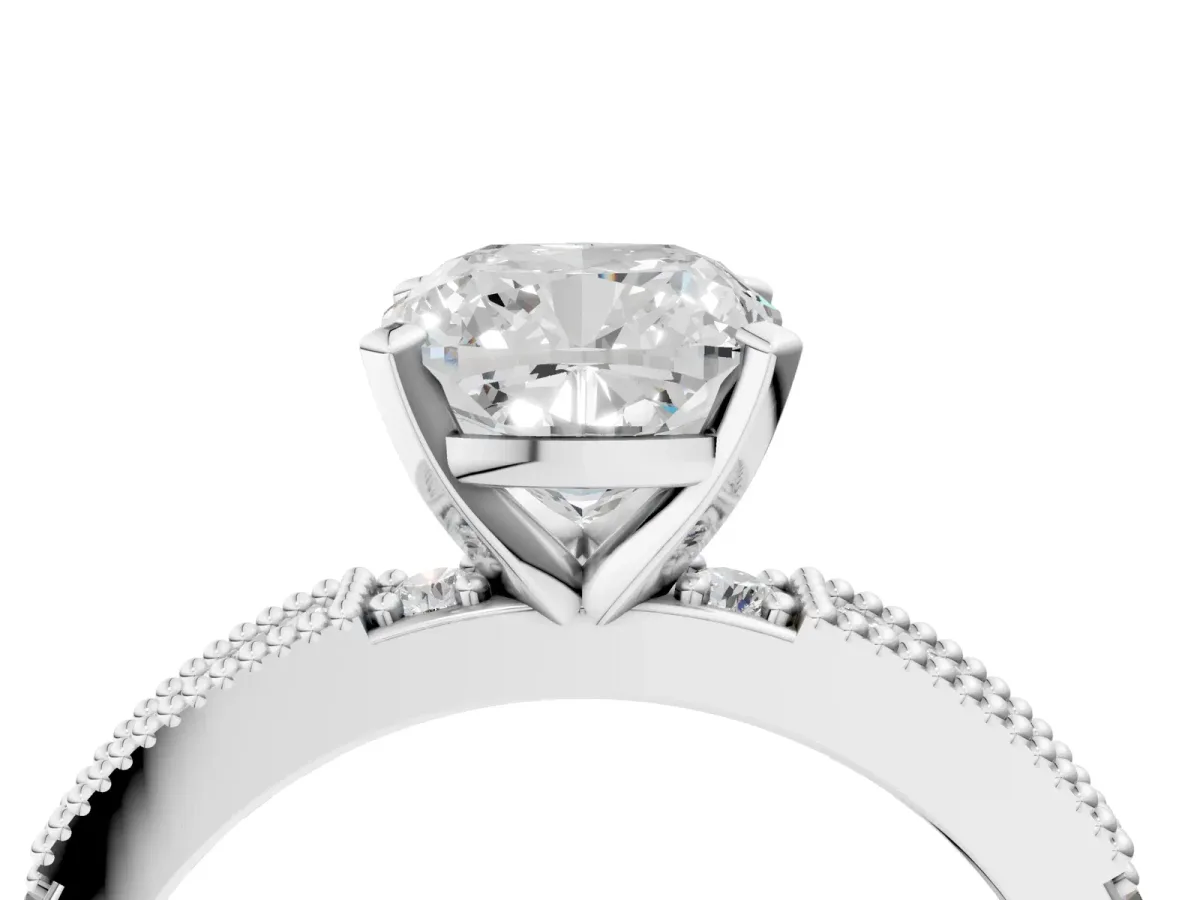 Cushion Cut Solitaire with Pavé Band and Four-Prong Setting Silver