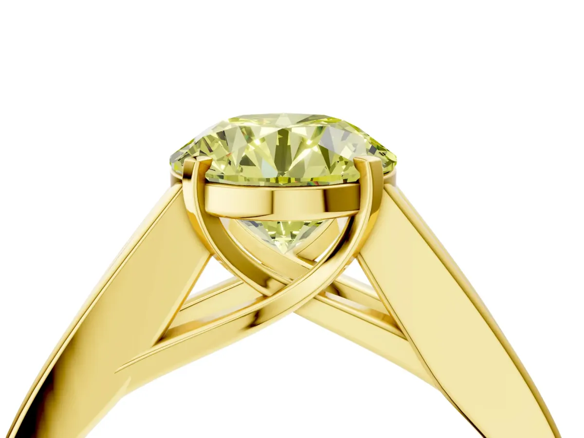 Fancy Yellow Round Cut Cut Channel Set Solitaire Ring with Four-Prong Setting Yellow gold