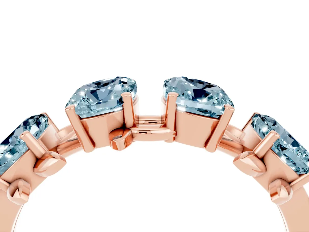 Emerald Cut Aquamarine Prong-Set Half Eternity Band Rose gold