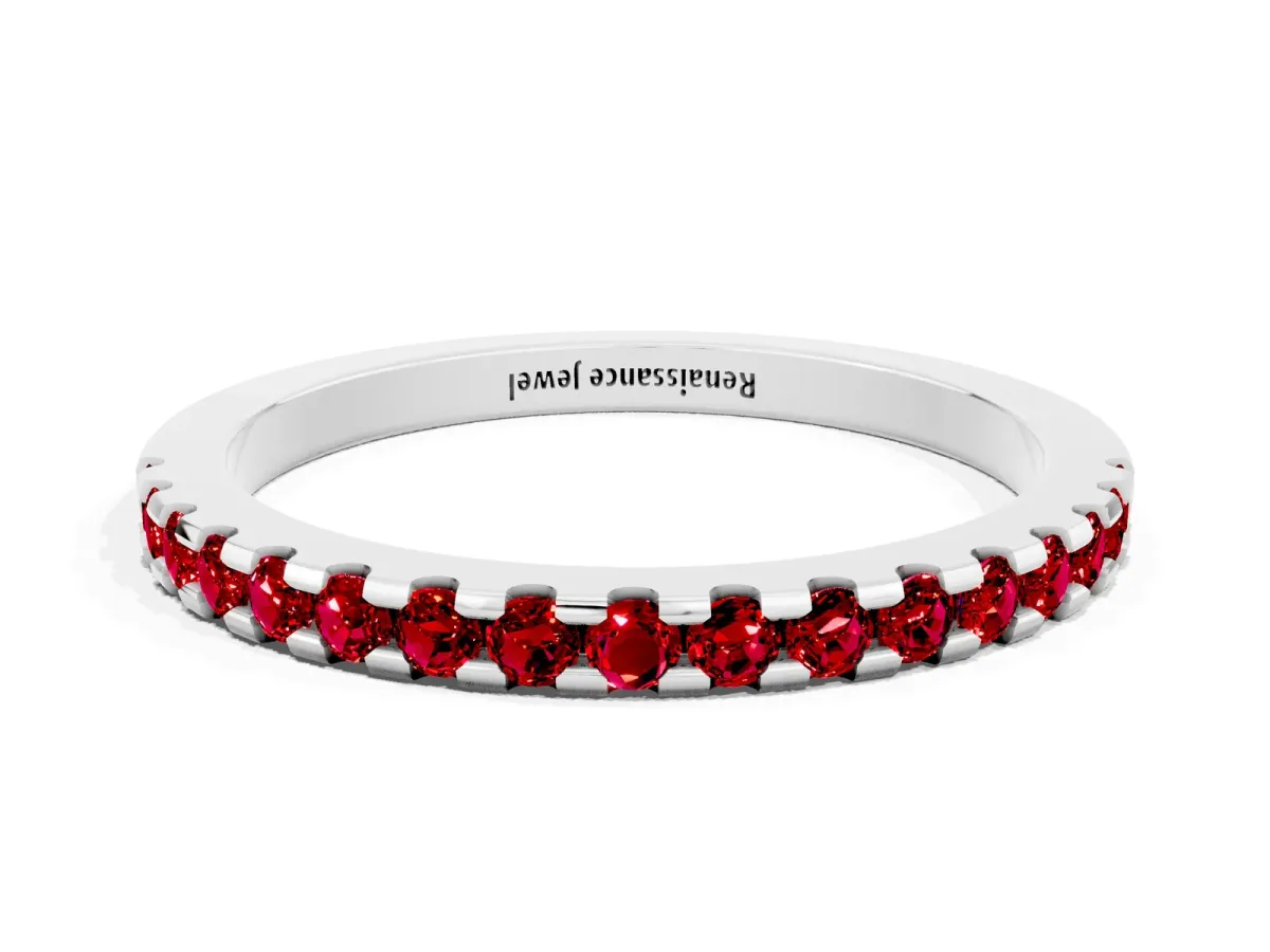 Round Ruby Pavé Set Eternity Band with Micro Prong Setting Platinum