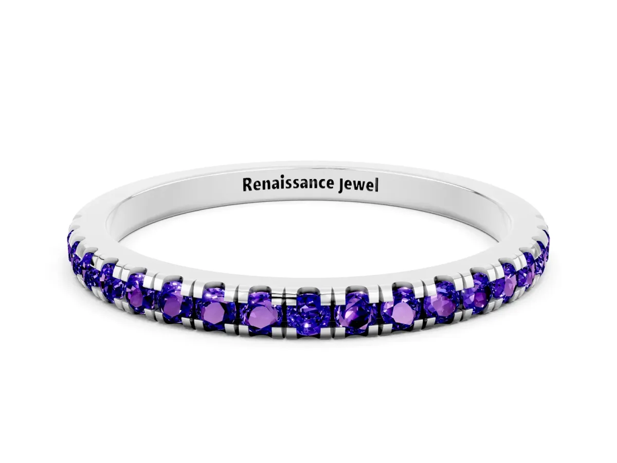 Pavé Round Tanzanite Half Eternity Band with Shared Prong Setting Platinum