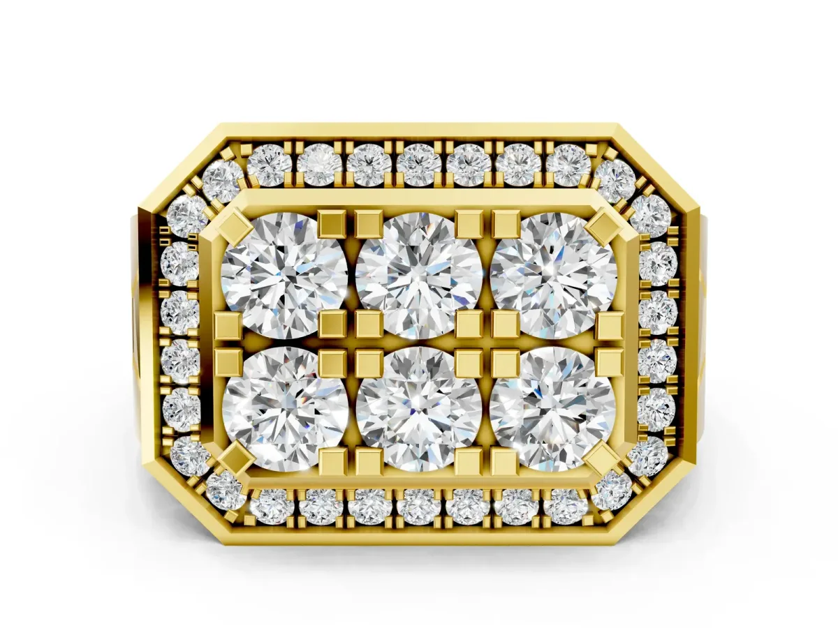 Round Diamond Cluster Halo Mens Ring Yellow gold