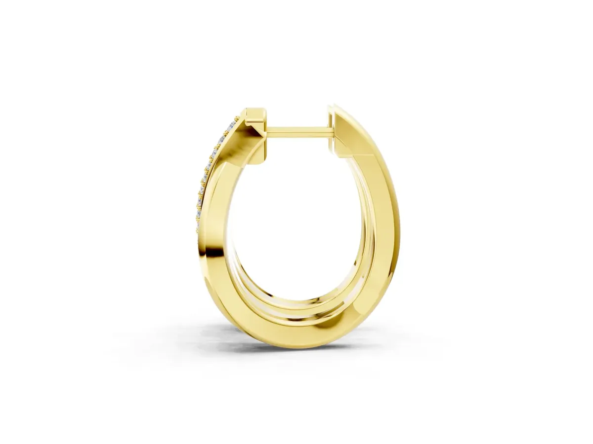 Round Diamond Double Row Huggie Hoop Earrings Yellow gold
