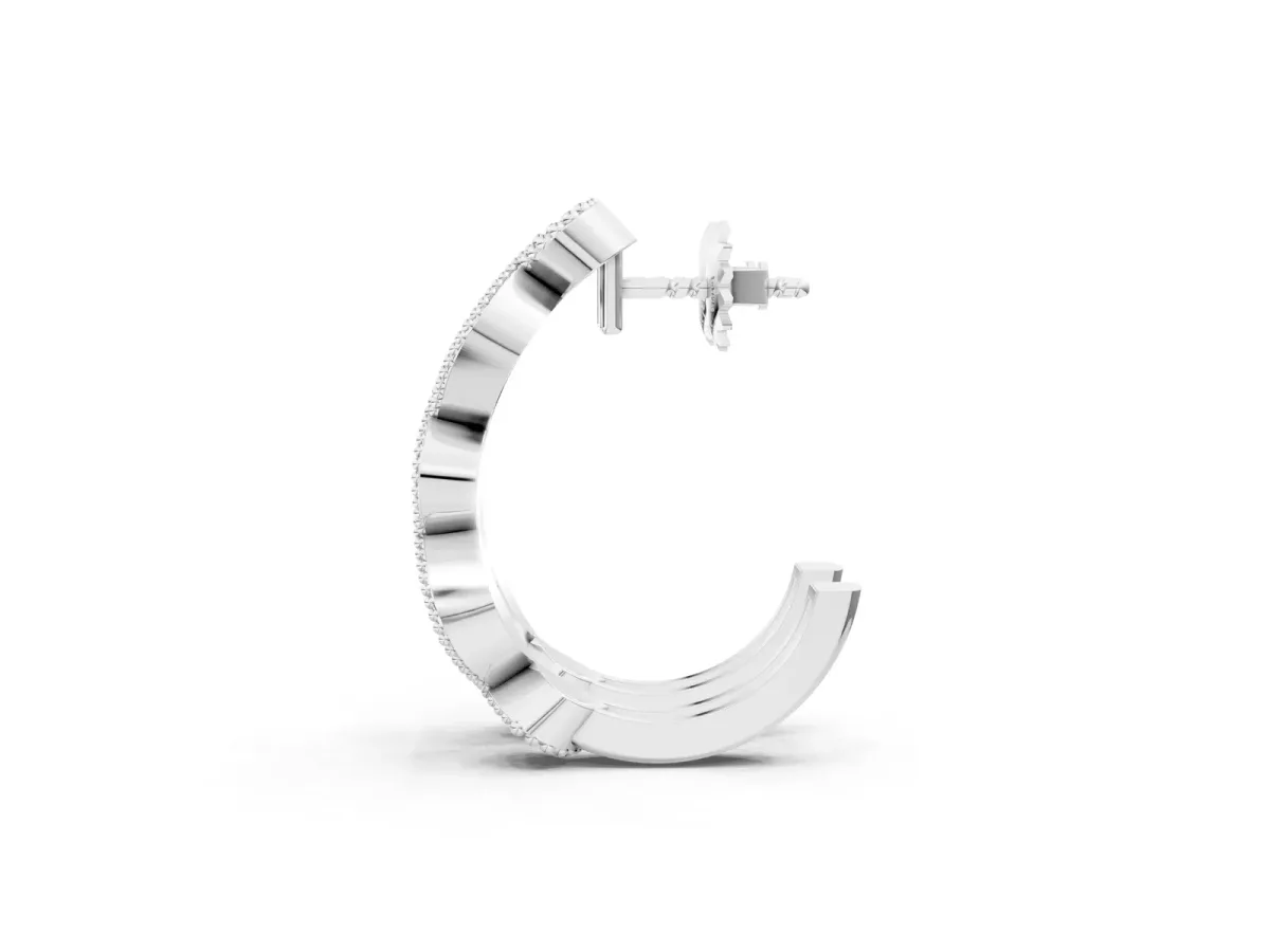 Milgrain Marquise Diamond Hoop Earrings with Bezel Setting White gold