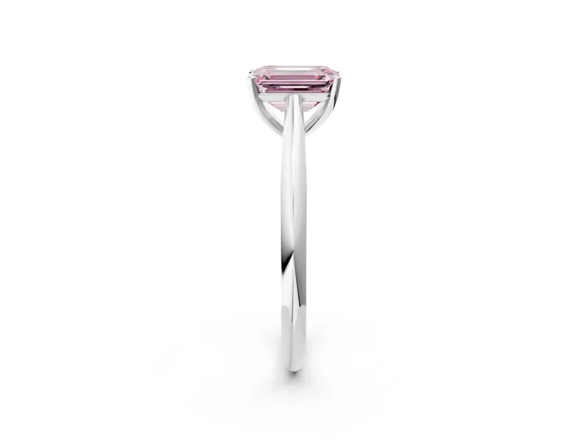 Fancy Pink Emerald Cut Diamond Solitaire Engagement Ring with Cathedral Setting and Four-Prong Mount White gold