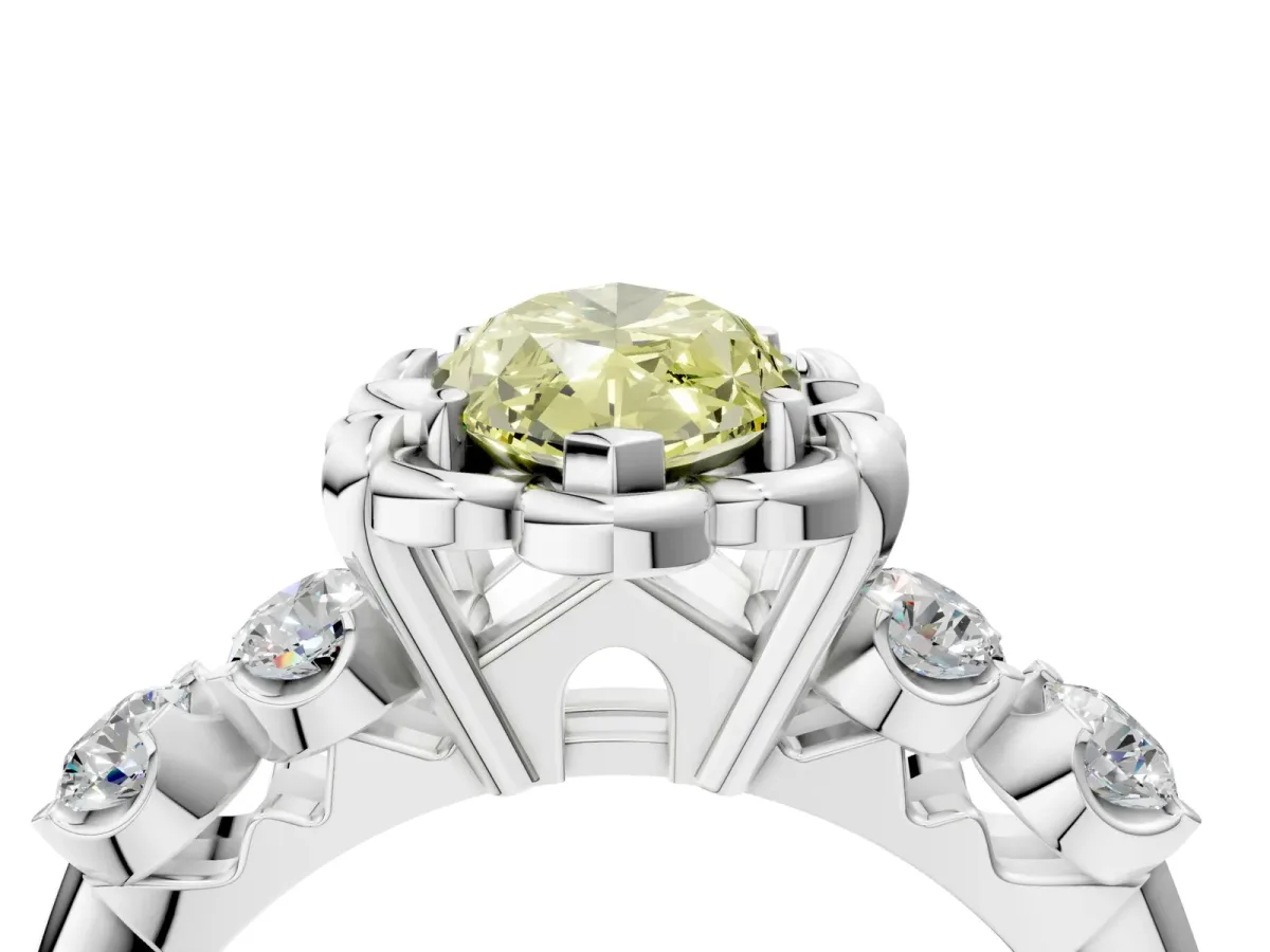 Fancy Yellow Marquise Cut Cut Diamond Floral Halo Engagement Ring with Shared Prong Setting Silver