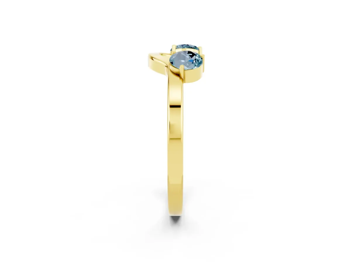 Dual Round Aquamarine Open Band Ring with Prong Setting Yellow gold