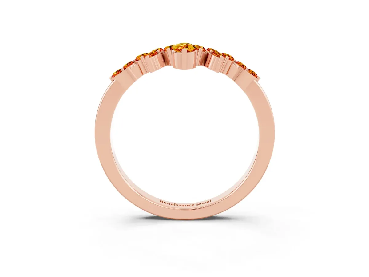 Marquise and Round Citrine Chevron Band with Prong Setting Rose gold