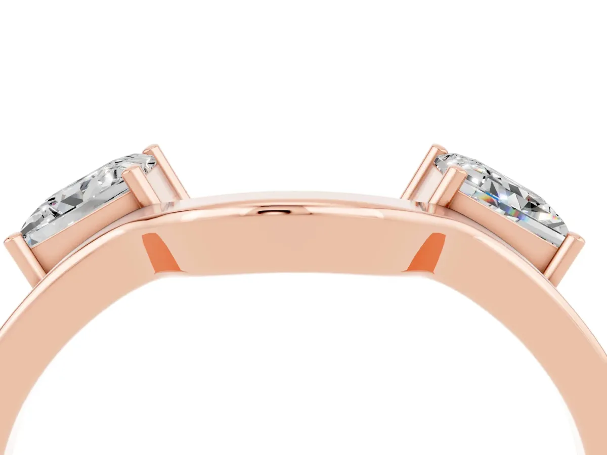 Princess Cut Moissanite Two-Stone Open Band Ring with Four-Prong Setting Rose gold