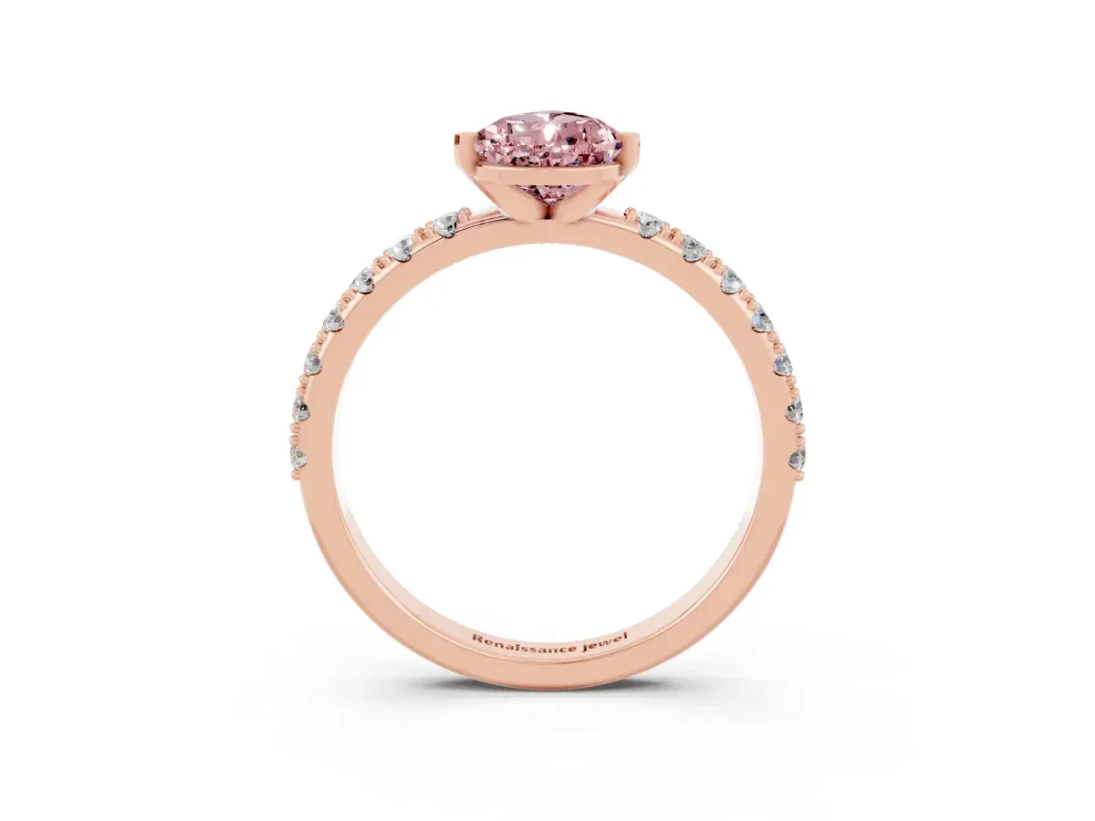 Pear Cut Morganite Solitaire Pavé Band with Four-Prong Setting Rose gold