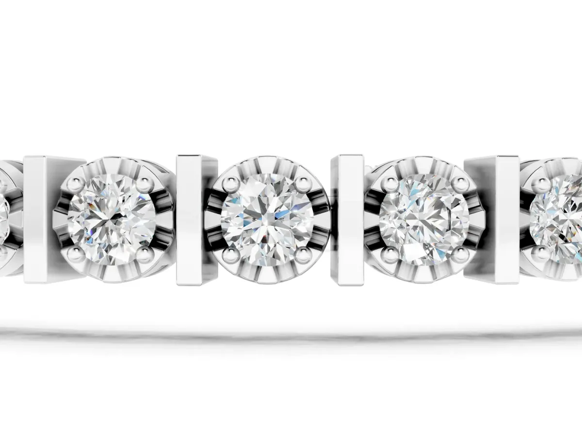 Round Diamond Channel Set Tennis Bracelet with Prong Setting Silver