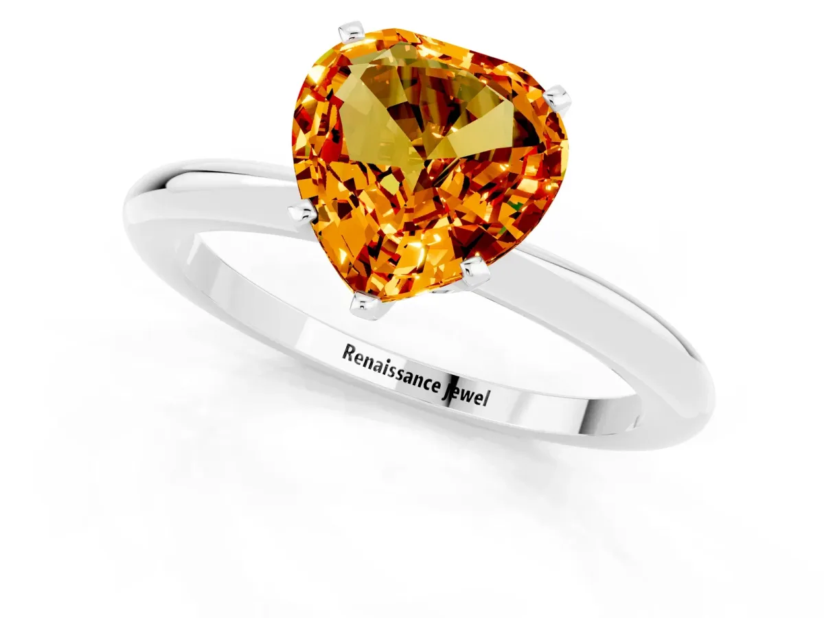 Heart Cut Citrine Solitaire Ring with Six-Prong Setting and Classic Band Silver