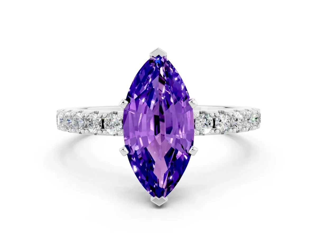 Marquise Cut Tanzanite Solitaire Pavé Band with Four-Prong Setting Silver