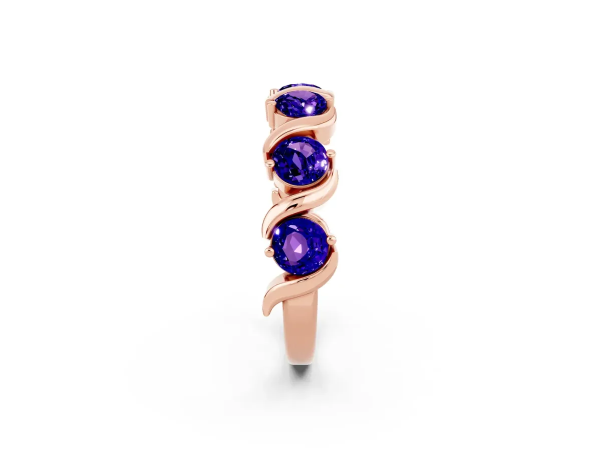 Round Tanzanite Half Eternity Band with Wave Prong Setting Rose gold