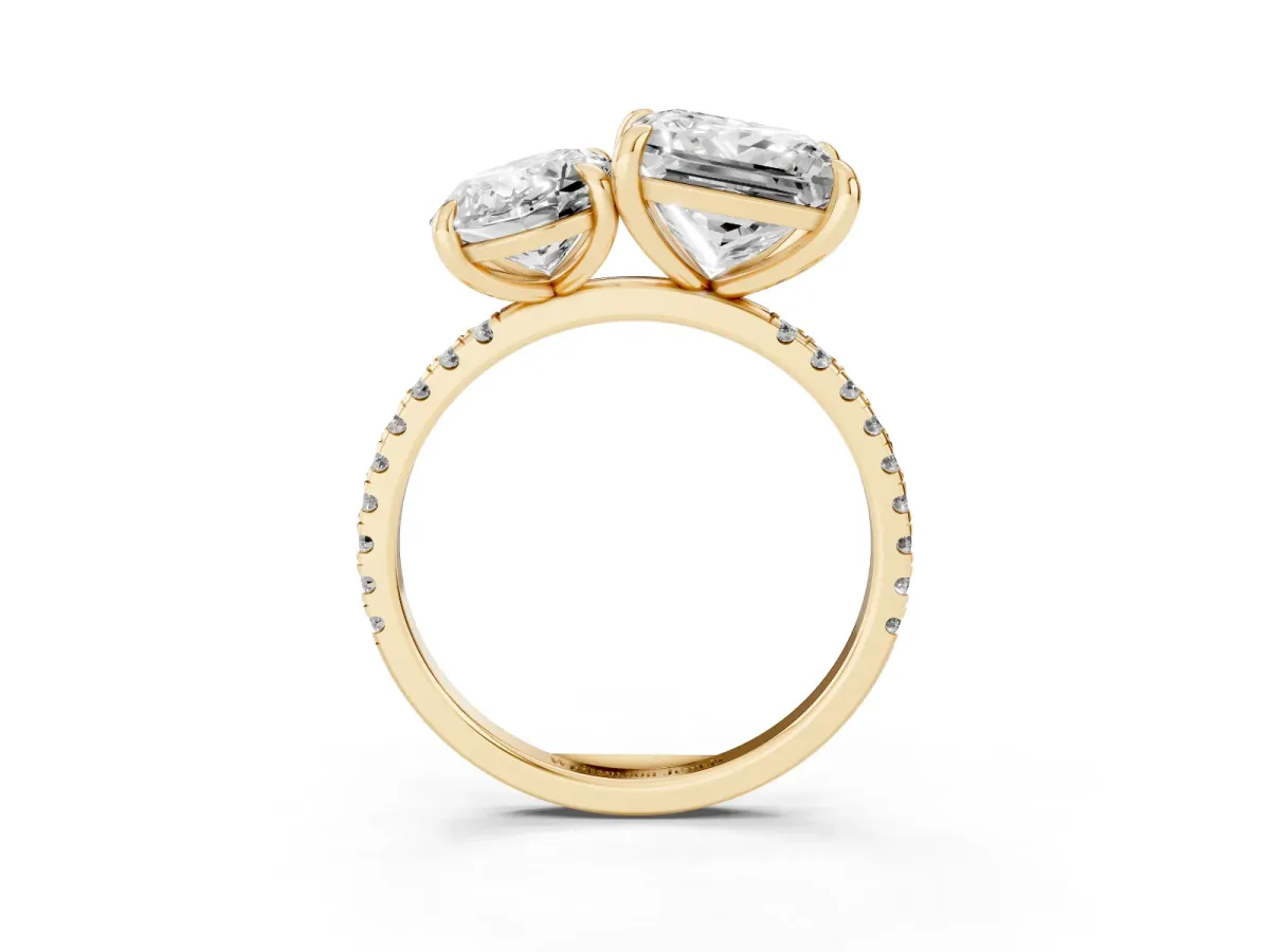 Oval and Princess Toi Moi Ring with Prong Setting and Micro Pave Band Yellow gold