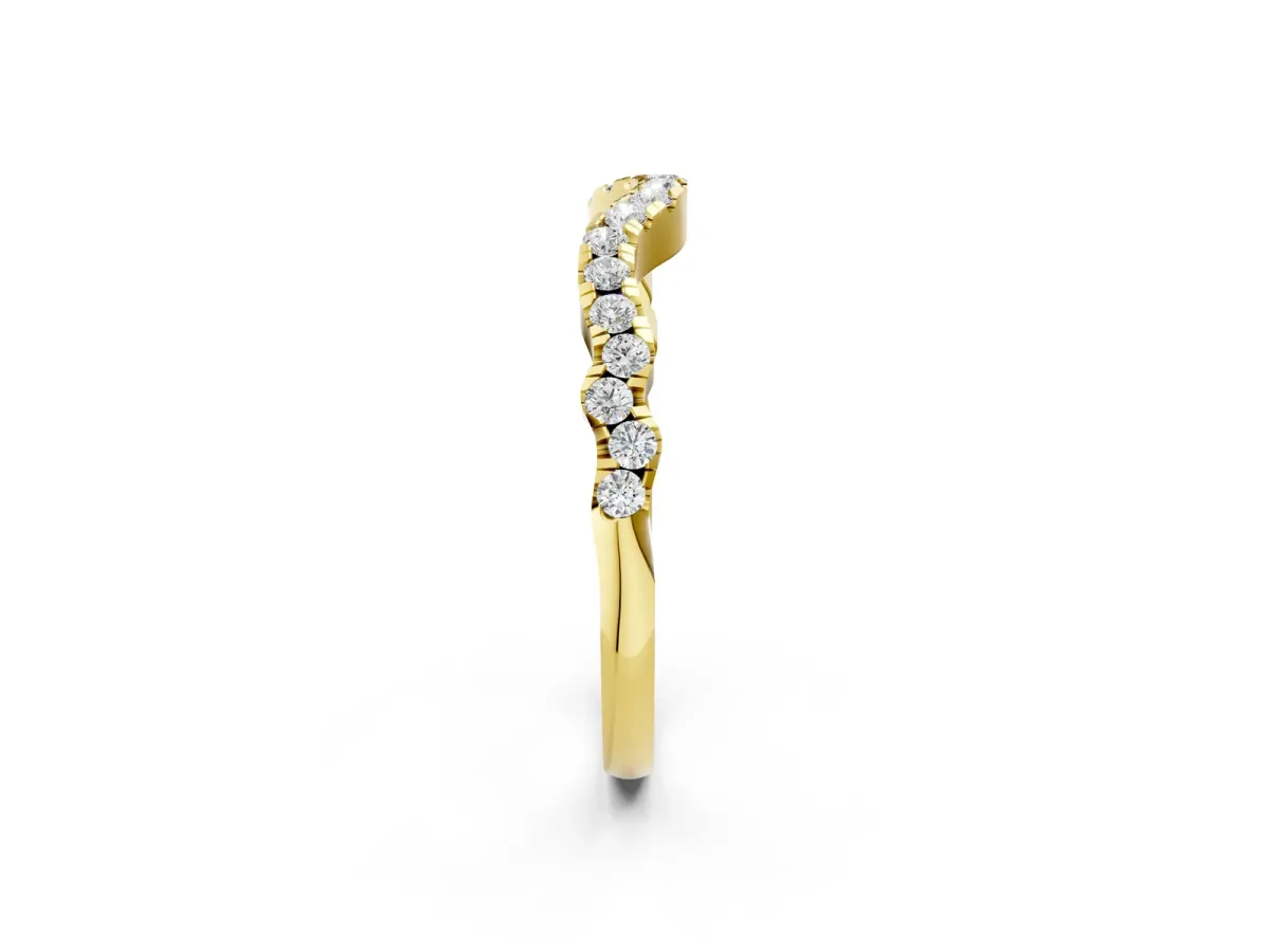 Curved Pavé Round Diamond Eternity Band with U-Prong Setting Yellow gold
