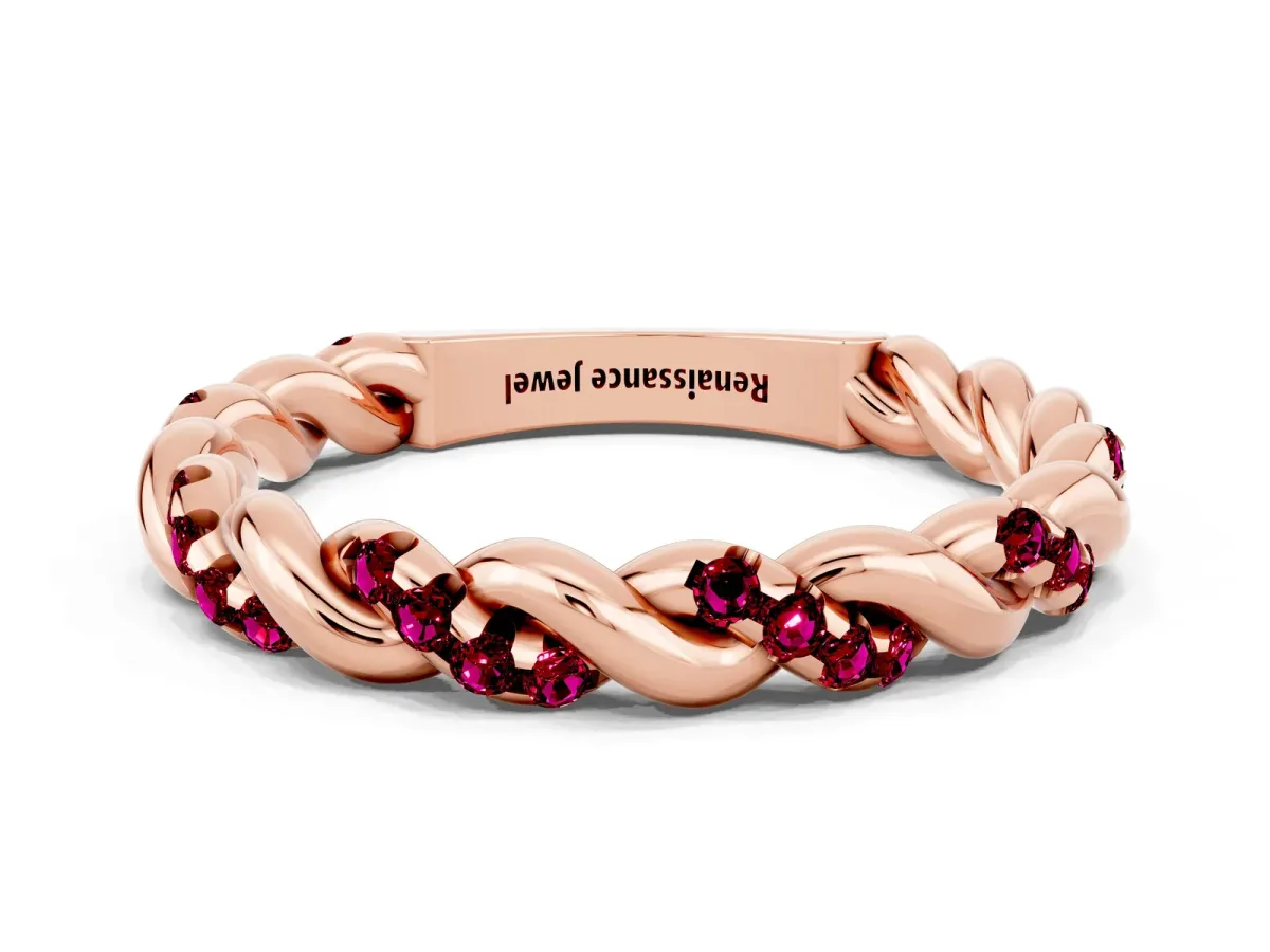 Twisted Pavé Round Garnet Eternity Band Rose gold