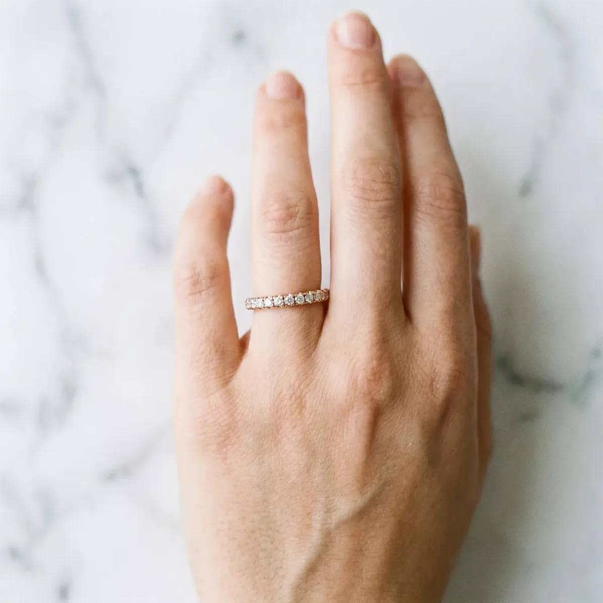 Pavé Round Diamond Half Eternity Band with Shared Prong Setting Rose gold