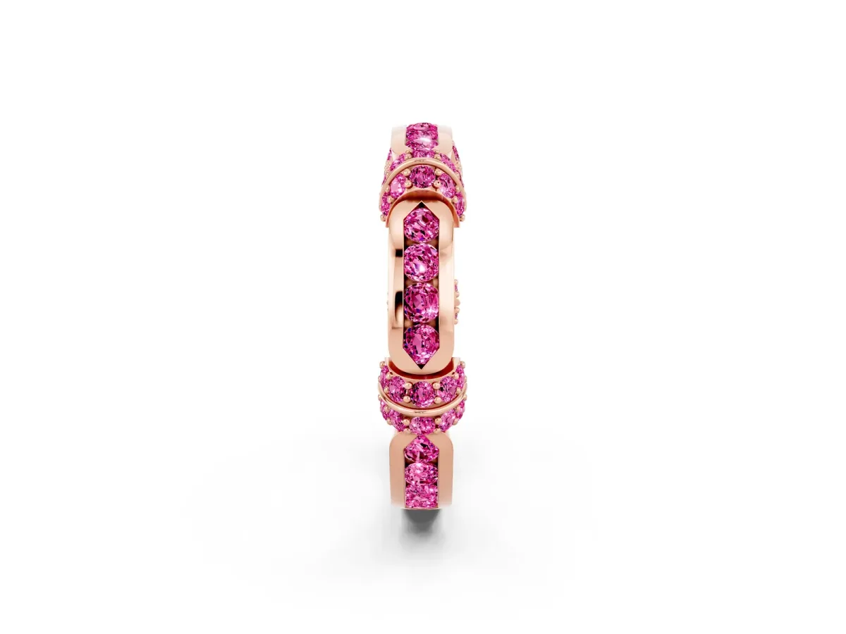 Pavé Round Pink Sapphire Link Band with Bezel Setting Rose gold