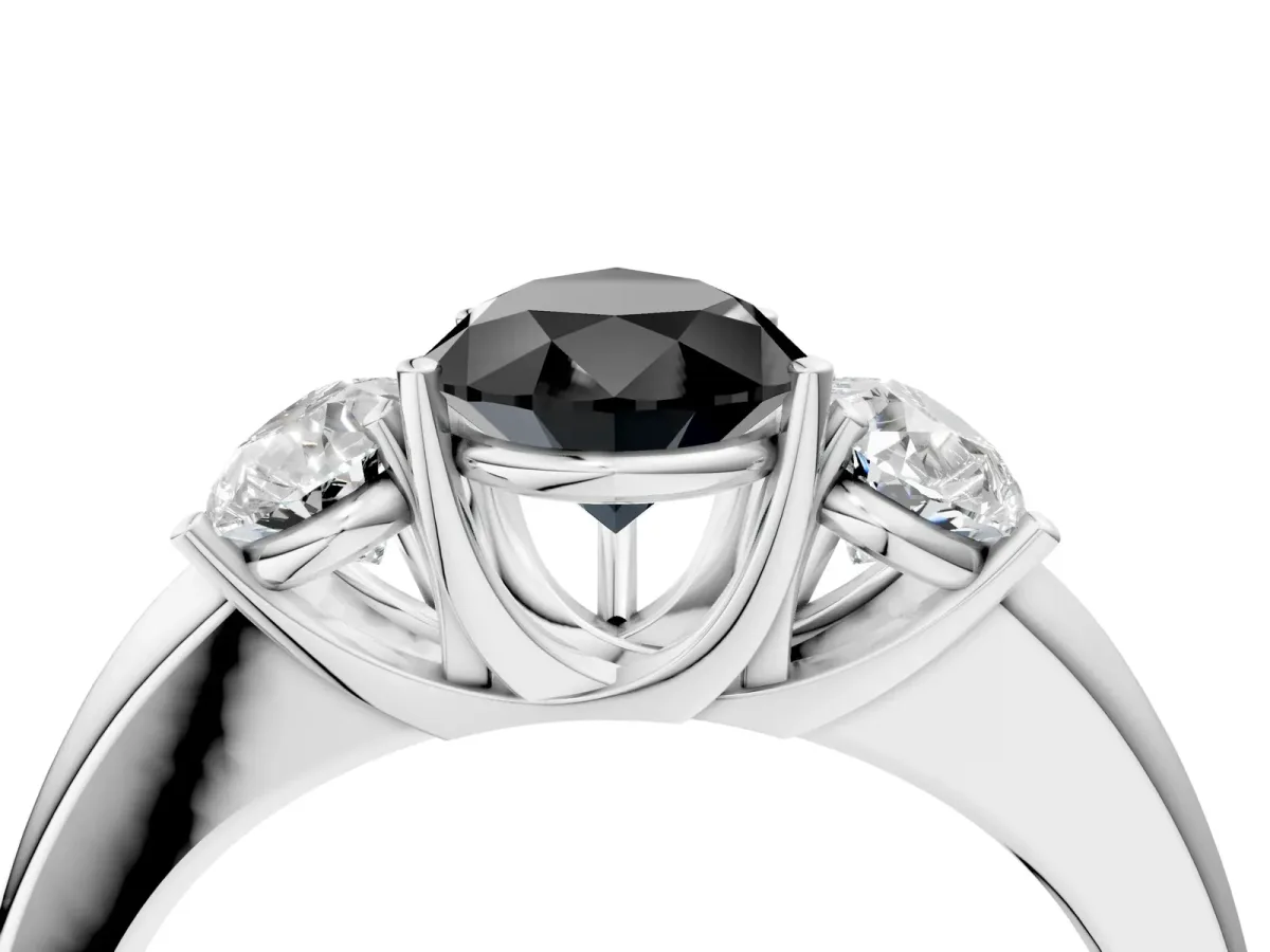 Fancy Black Pear Cut Diamond Three-Stone Ring with Four-Prong Setting and Classic Band White gold