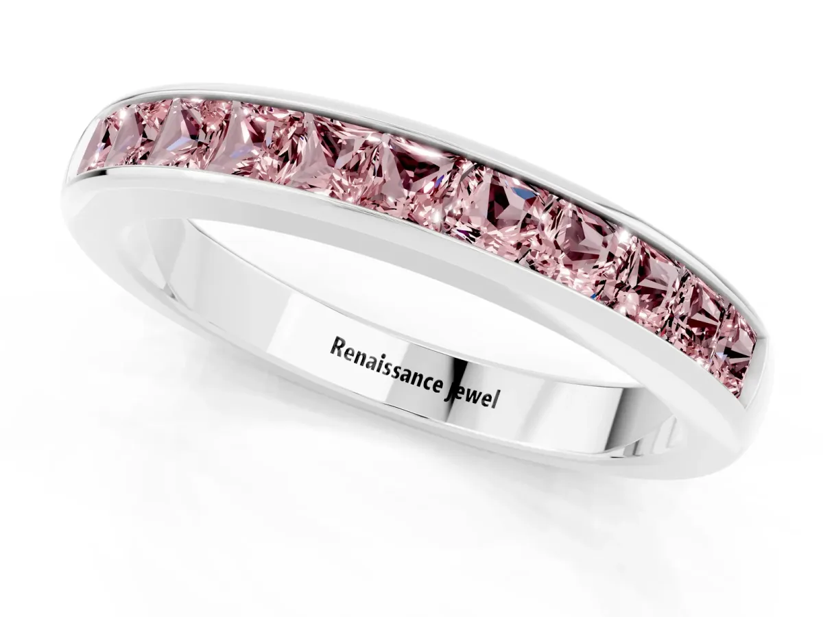 Channel Set Princess Cut Morganite Eternity Band Silver