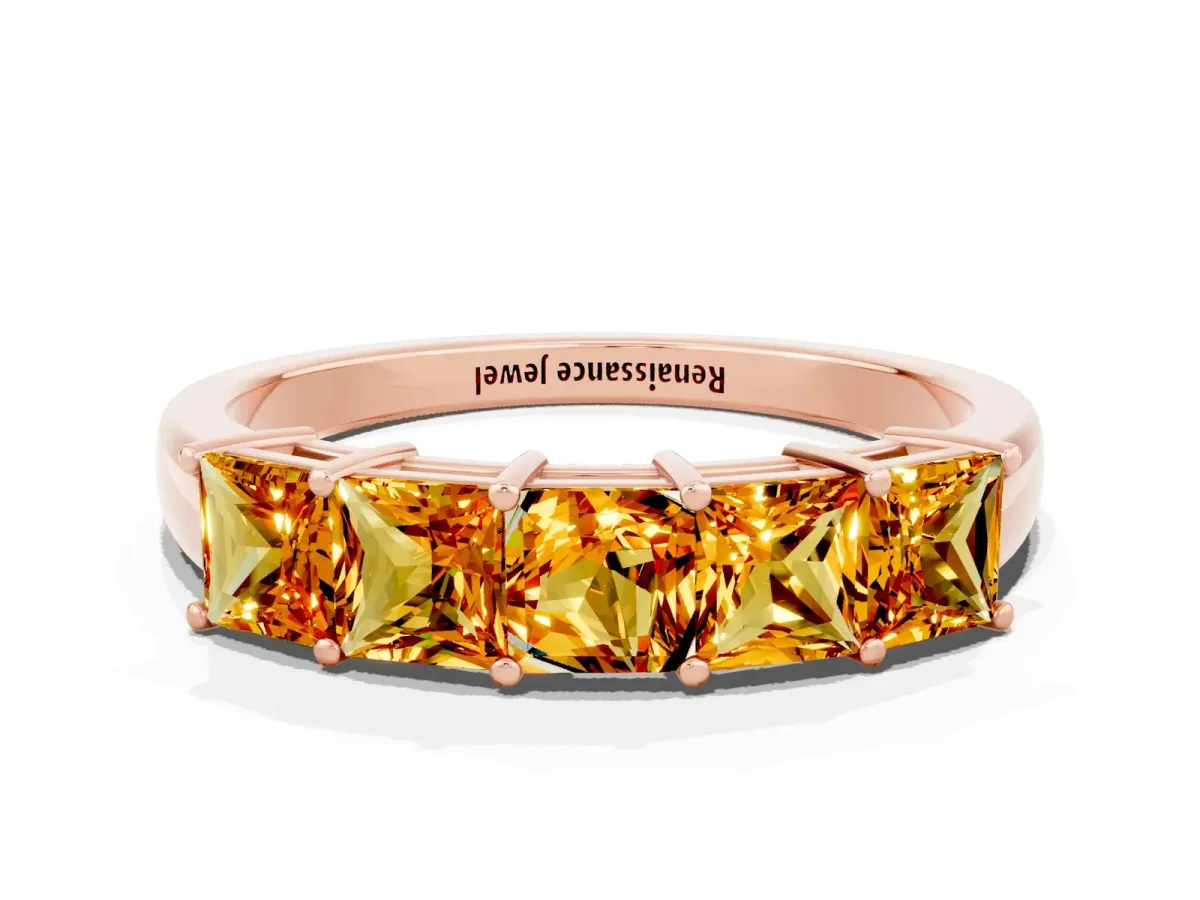 Princess Cut Five-Stone Citrine Band with Prong Setting Rose gold