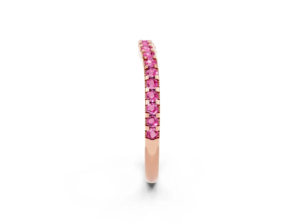 Round Pink Sapphire Pavé Curved Wedding Band Rose gold