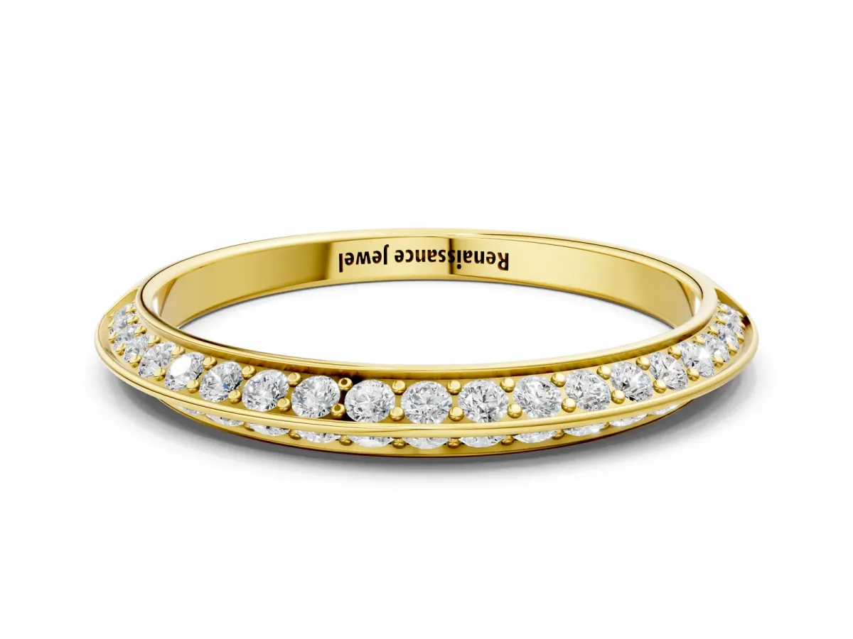 Double Row Pavé Round Diamond Eternity Band with Channel Setting Yellow gold