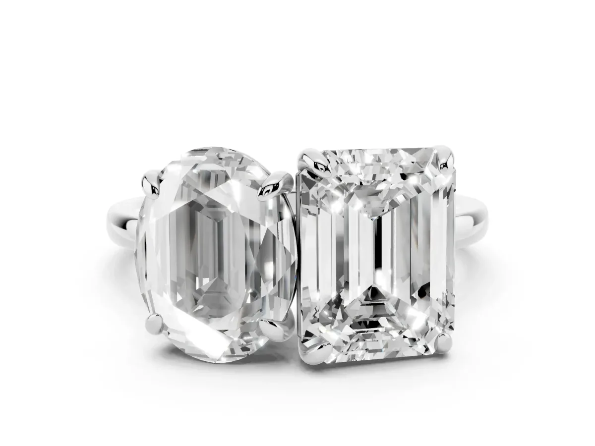 Oval and Radiant Toi Moi Ring with Prong Setting and Plain Band Platinum