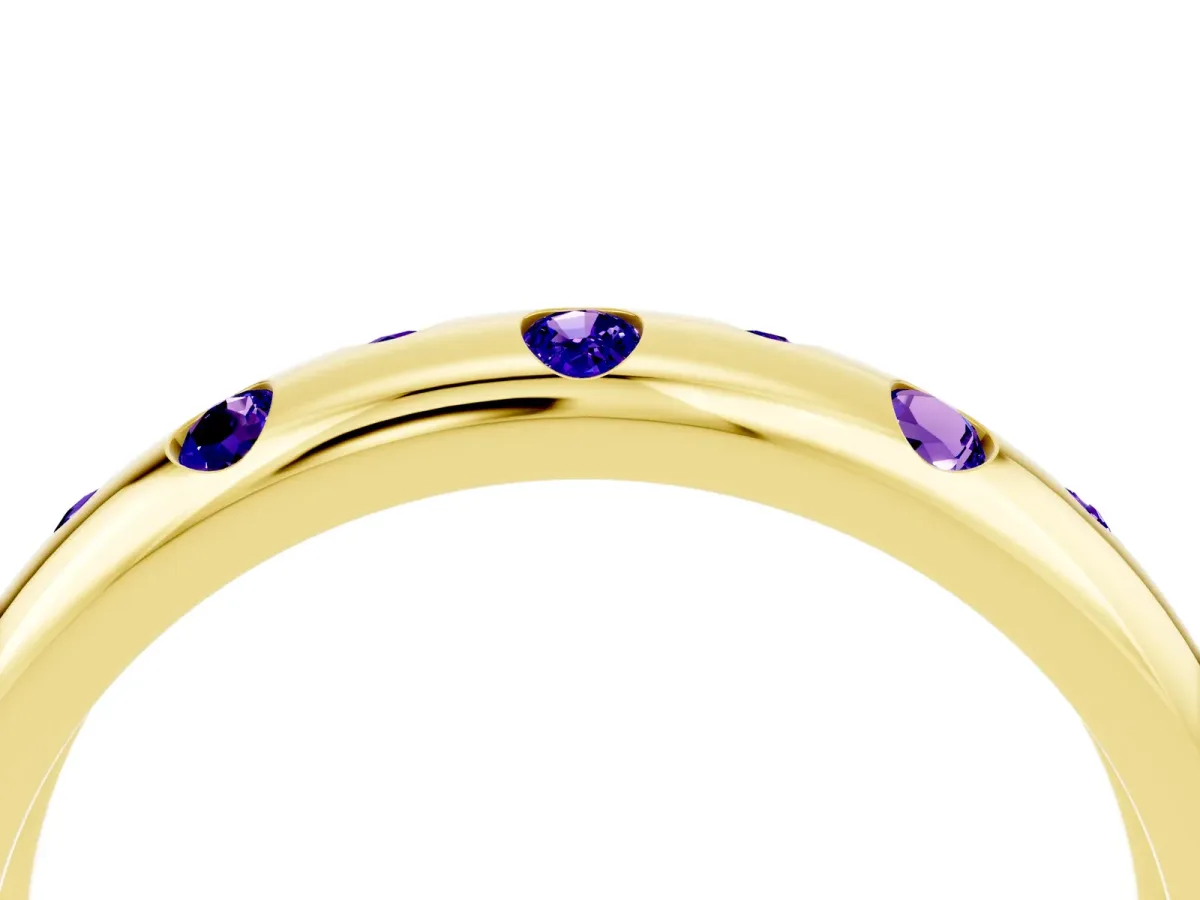 Round Tanzanite Flush-Set Comfort Fit Band Yellow gold