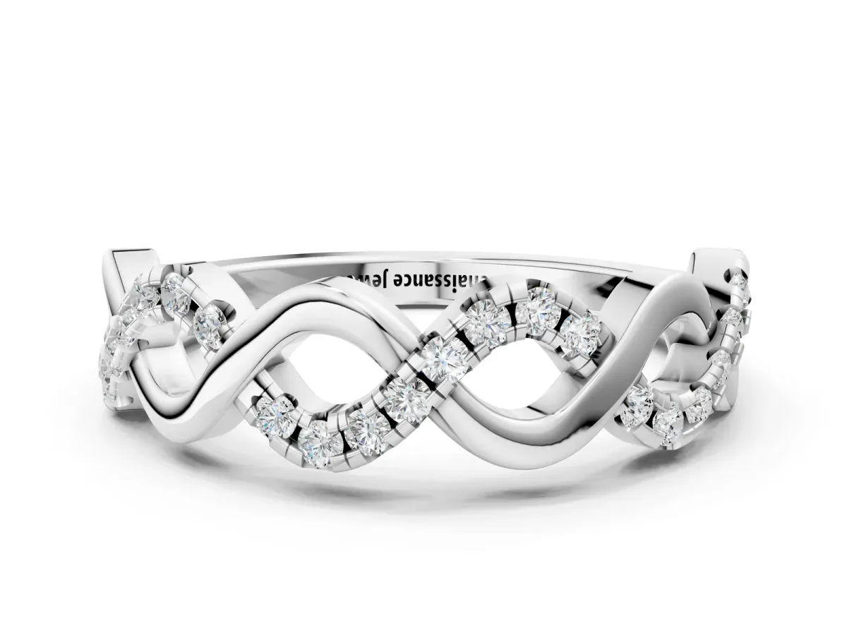 Twist Infinity Round Diamond Band with Pavé Setting White gold