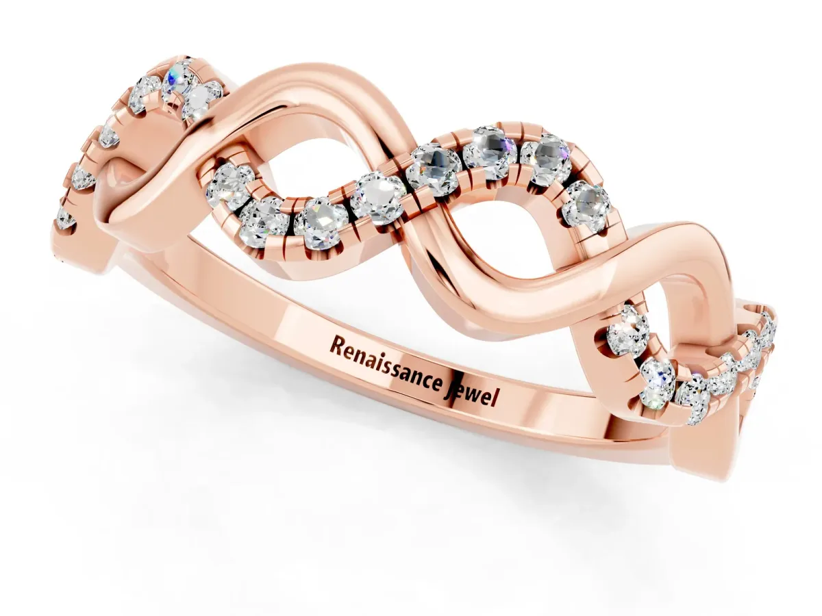 Twist Infinity Round Moissanite Band with Pavé Setting Rose gold