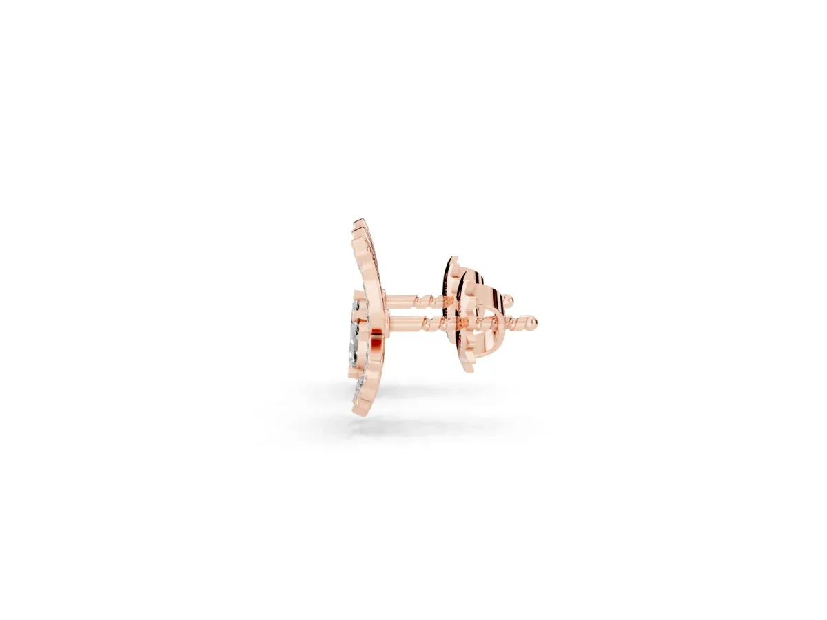 Round and Marquise Diamond Flutter Butterfly Stud Earrings Rose gold