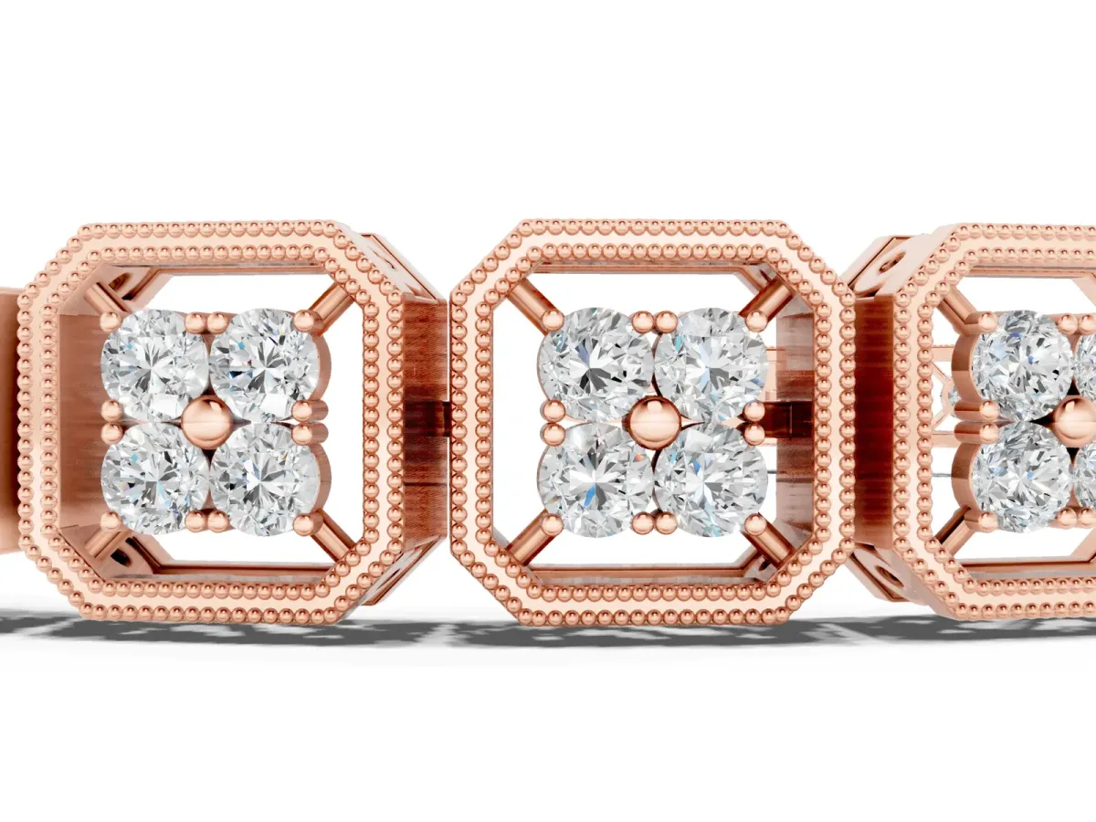 Round Diamond Tennis Bracelet with Milgrain Bezel Setting Rose gold