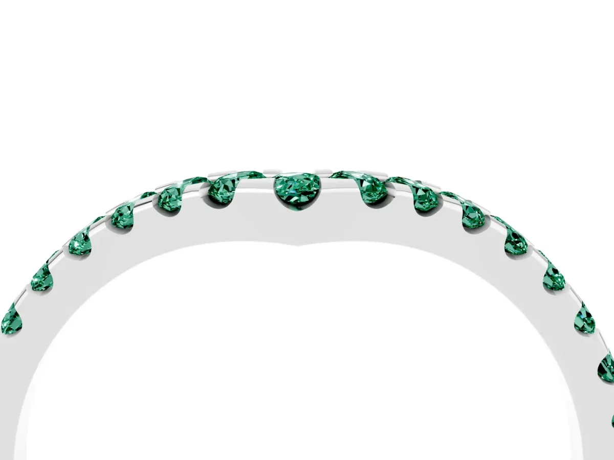 Pavé Round Green Sapphire Chevron Band with Shared Prong Setting Silver