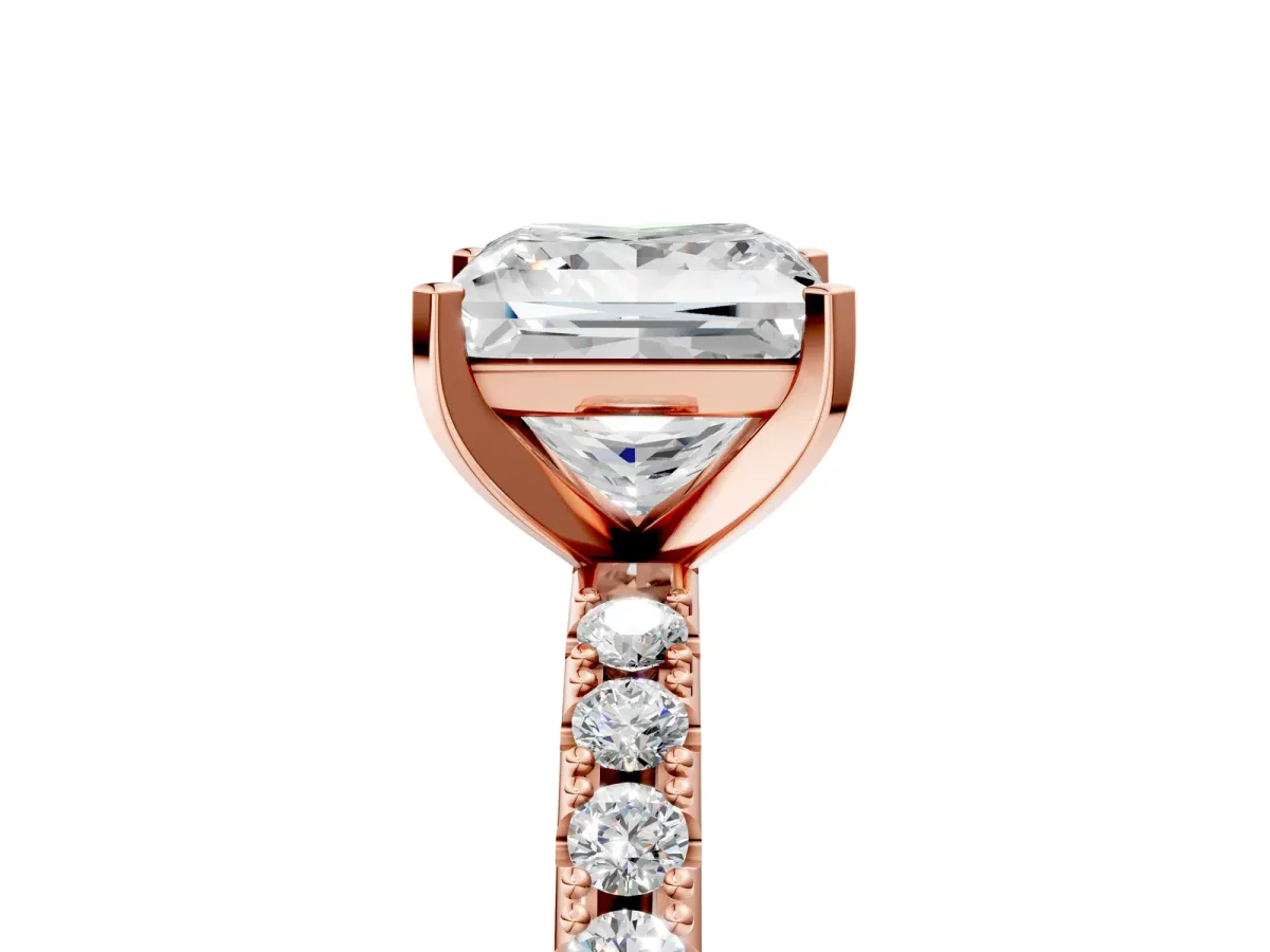 Princess Cut Diamond Solitaire Pavé Band with Four-Prong Setting Rose gold