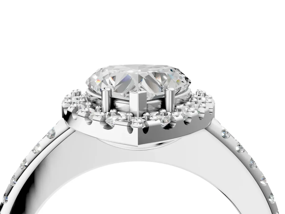 Heart Cut Diamond Pavé Halo Ring with Four-Prong Setting White gold