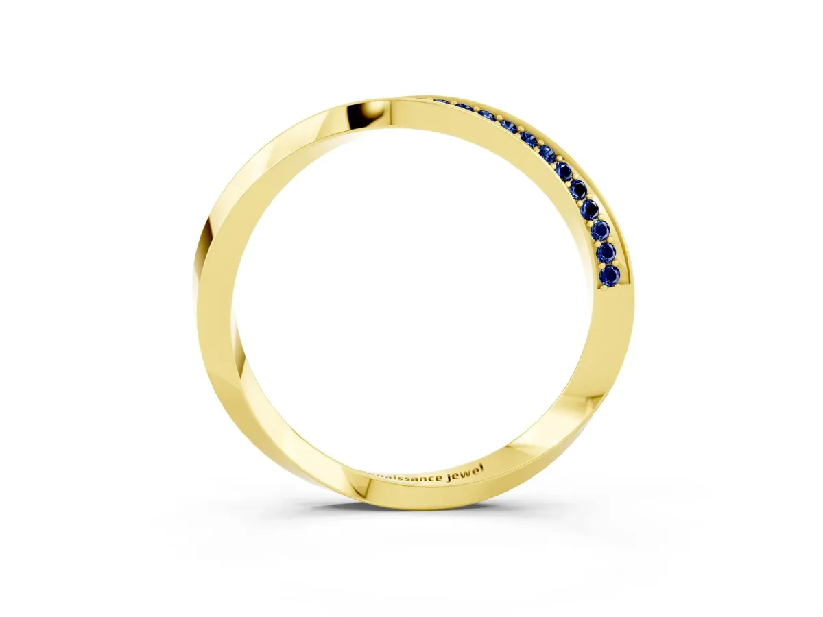 Pavé Round Blue Sapphire Twist Band Yellow gold